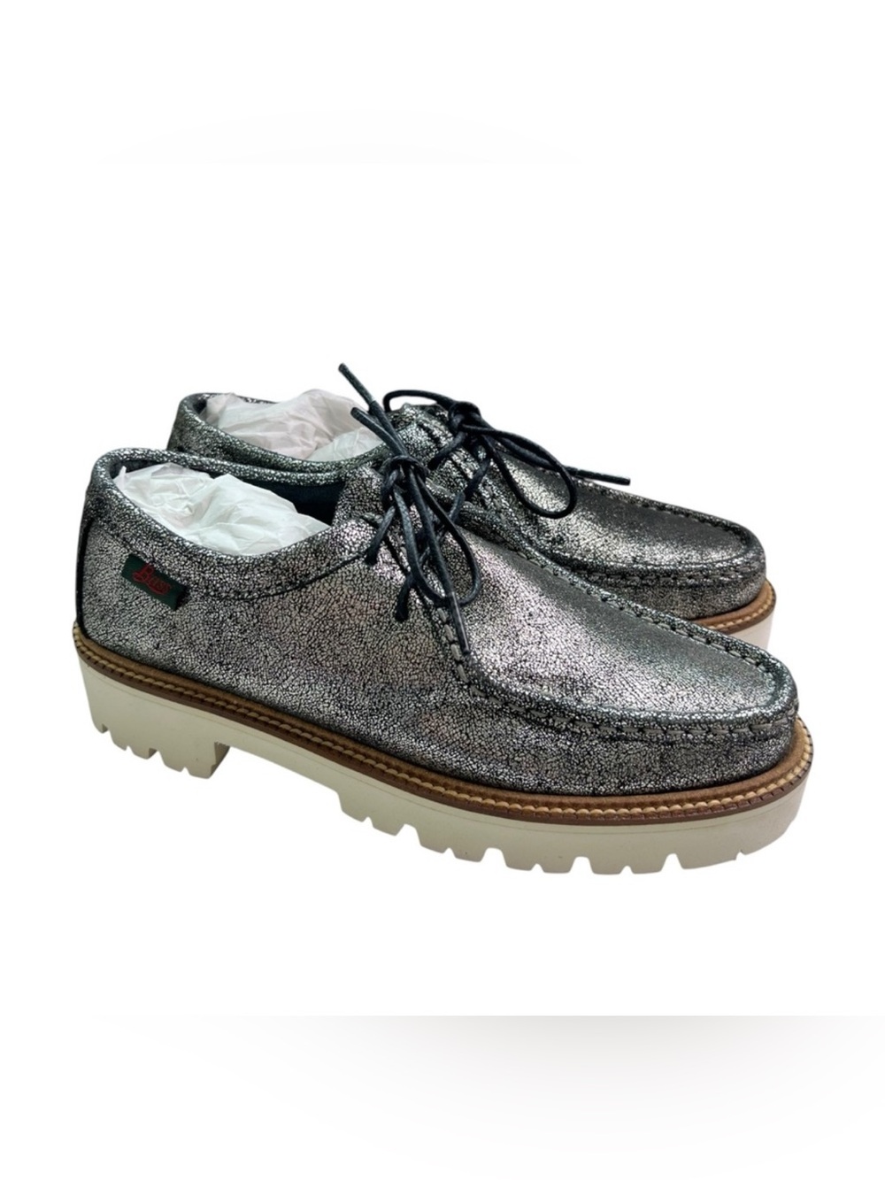 G.H. Bass Wallace Lug Women’s Size 6 Silver Leather Loafer Shoes